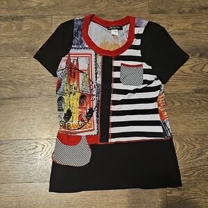 VINTAGE Michael Tyler Abstract Short Sleeve Shirt Travel Stretch Small Retro
